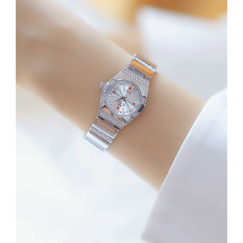 Đồng hồ nữ dây kim loại, đồng hồ đeo tay nữ chính hãng BEE SISTER đính đá cao cấp mặt tròn, thời trang Hàn Quốc giá rẻ