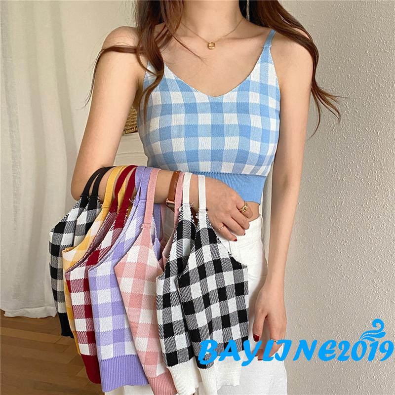 Áo lửng hai dây họa tiết ca rô quyến rũ dành cho nữ