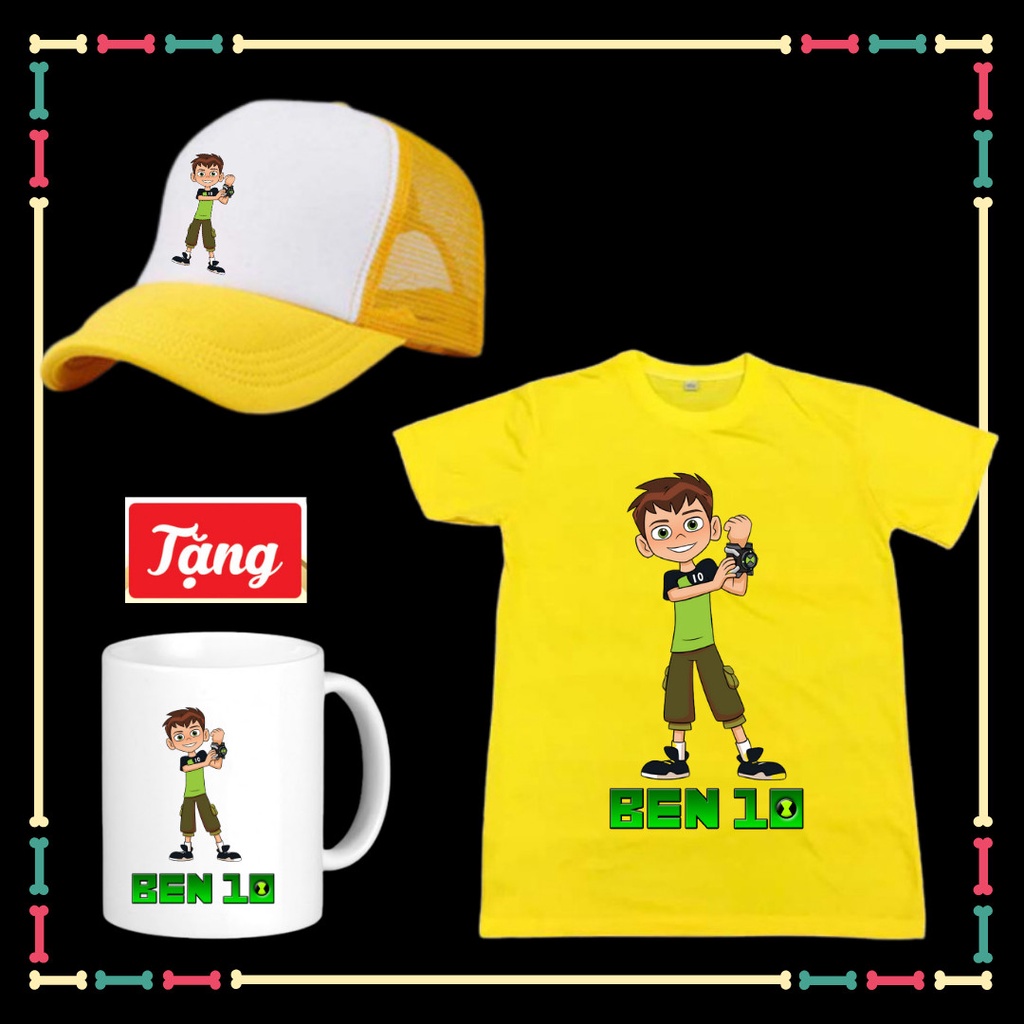 Combo Mũ áo cho bé trai bé gái Mẫu Ben 10 Ben Ten Tặng Ly Sứ in hình Ben 10 cho bé uống nước