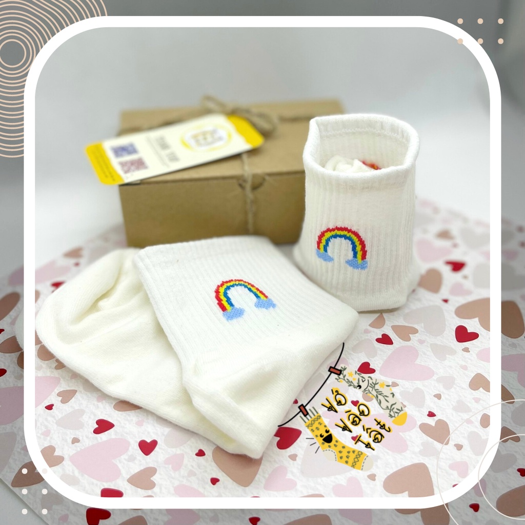 TẤT VỚ CỔ CAO TRUNG TRẮNG HỌA TIẾT MÂY XINH XẮN