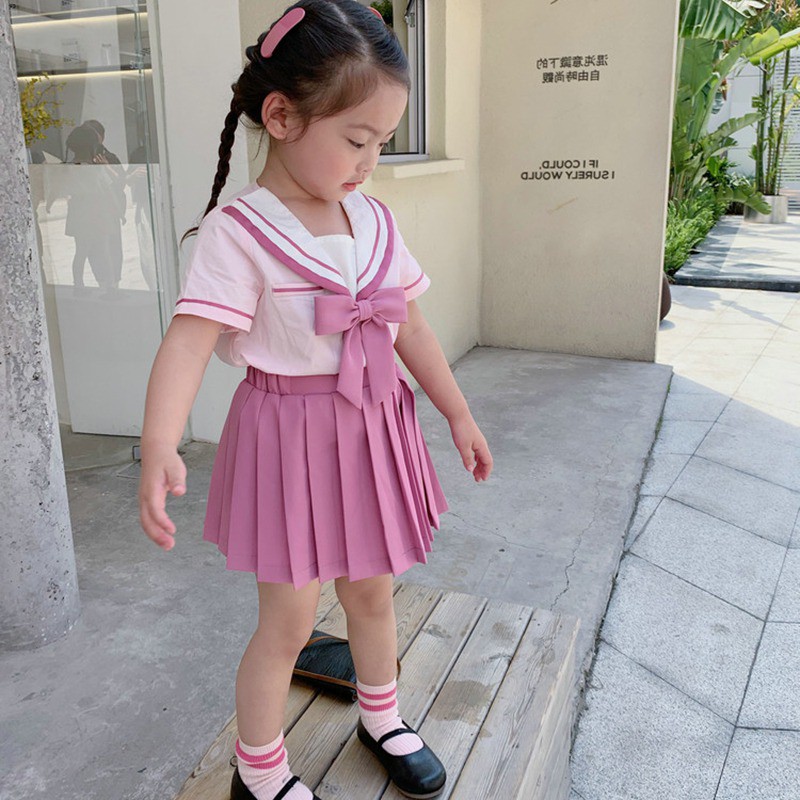 Set Áo Sơ Mi + Chân Váy Xếp Li Phong Cách Hàn Quốc Cho Bé Gái