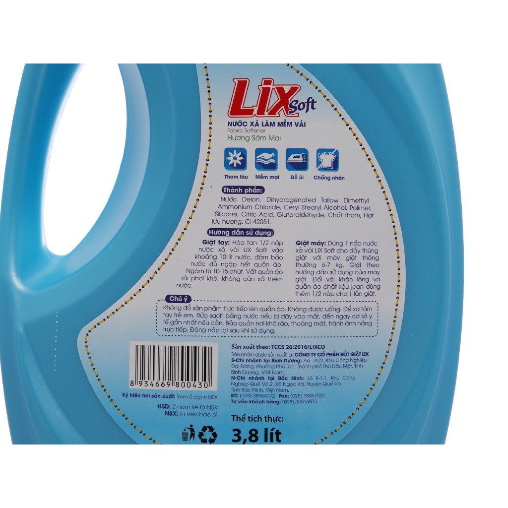 Combo 2 chai Nước xả vải Lix hương sớm mai 3,8L