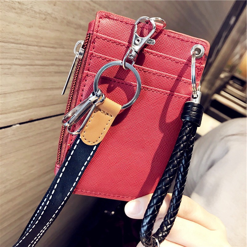 Thẻ đeo bảng tên sinh viên nhân viên bằng da PU cao cấp có ngăn kéo đựng tiền đỏ, đen Tiệm Của Nhi TĐD38-39