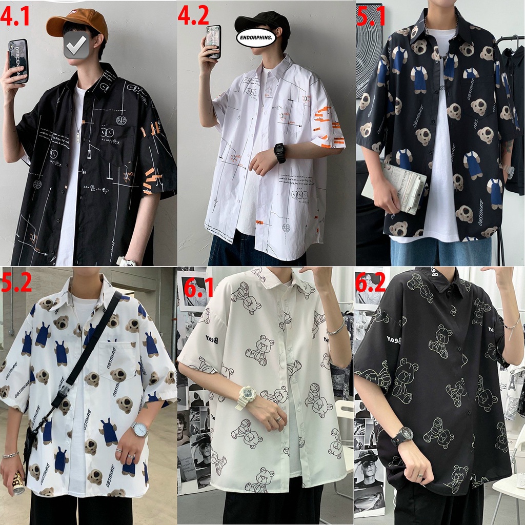 Áo sơ mi họa tiết nam nữ kiểu tay lỡ form rộng in hình, áo sơ mi unisex, áo sơ mi in hình cực hot