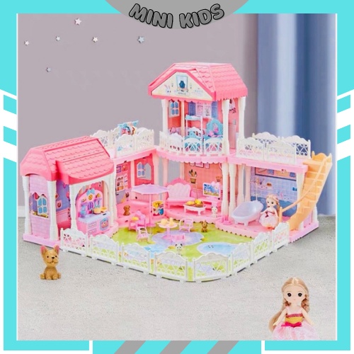 Đồ Chơi Lắp Ráp Ngôi Nhà Búp Bê - Biệt Thự Công Chúa Barbie nhiều tầng Kích thước Lớn Dễ Thương cho bé gái