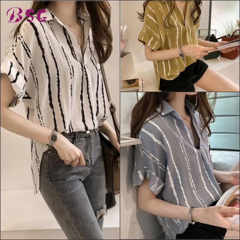 Áo Sơ Mi Công Sở Nữ Cổ Chữ V Sọc Dọc