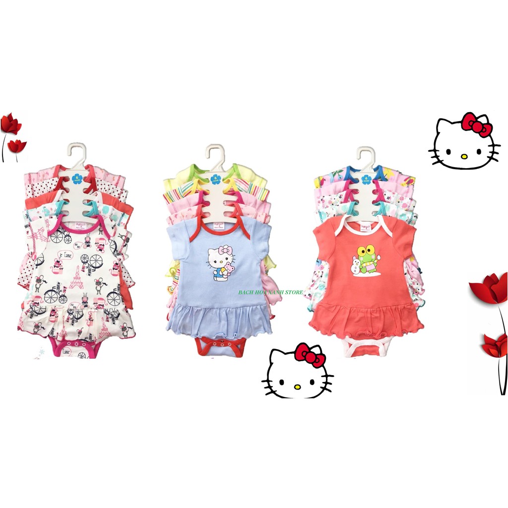 Bộ bodysuit liền váy cotton bé gái xinh xắn 3 tháng - 2 tuổi( Màu ngẫu nhiên )
