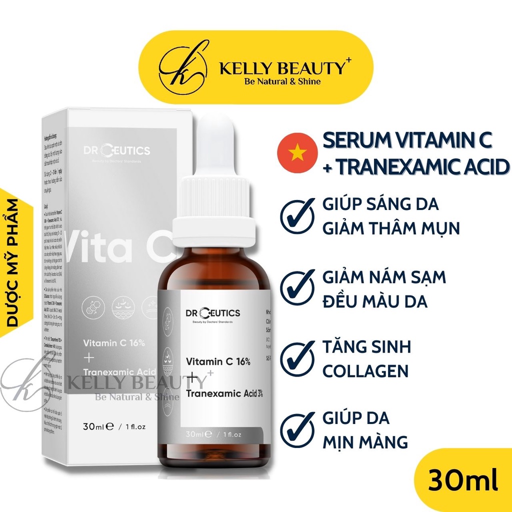 Serum Vitamin C DrCeutics 30ml - Ngừa Lão Hóa, Sáng Da, Mờ Thâm Nám - Vitamin C 16% + Tranexamic 3% | Kelly Beauty