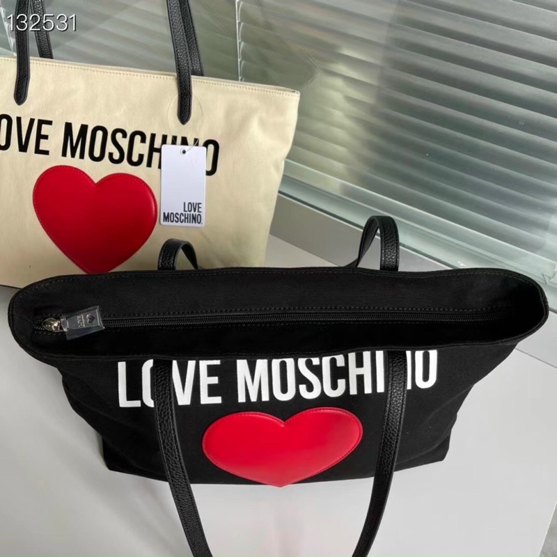 TNS-Túi tote canvas vừa laptop khoá kéo miệng túi siêu trendy Moz shopper bag-màu trắng và đen logo trái tim nổi bật