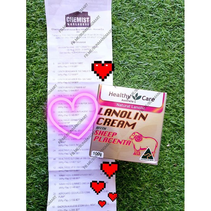 (auth) Healthy Care Lanolin Cream with Sheep Placenta Kem dưỡng Nhau, Mỡ Cừu Healthy Care của Úc
