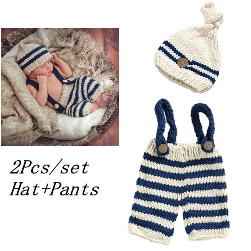 Set Đồ 2 Món Gồm Áo Len Đan Móc + Quần Dài + Mũ Mềm Mại Dễ Thương Làm Đạo Cụ Chụp Ảnh Cho Bé Sơ Sinh