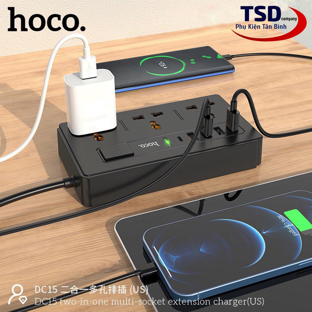 Ổ Cắm Điện Đa Năng Có Cổng USB Thông Minh Hoco DC15 Chính Hãng