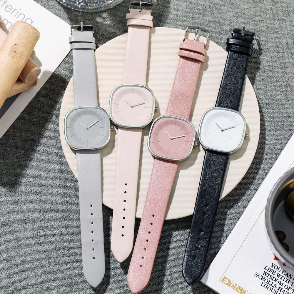 QQMALL Đồng Hồ Nữ Dây Da Mặt Vuông Thời Trang