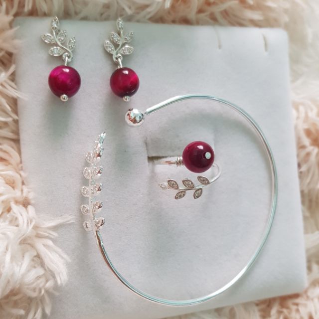 Bộ trang sức bạc 925 hình lá (đổi màu theo yêu cầu)