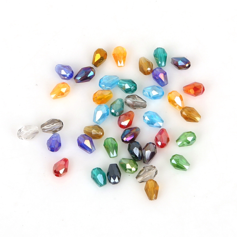 Bộ 70 hạt pha lê xỏ lỗ hình giọt nước mặt cắt 4 * 6mm dùng làm trang sức DIY