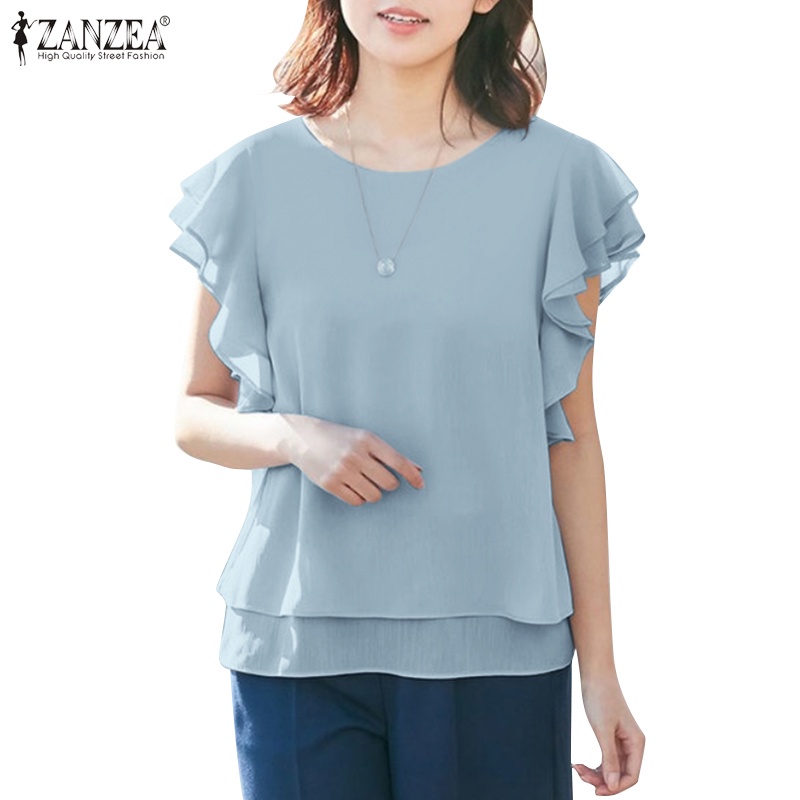 Áo Zanzea không tay nhún bèo thời trang thanh lịch cho nữ