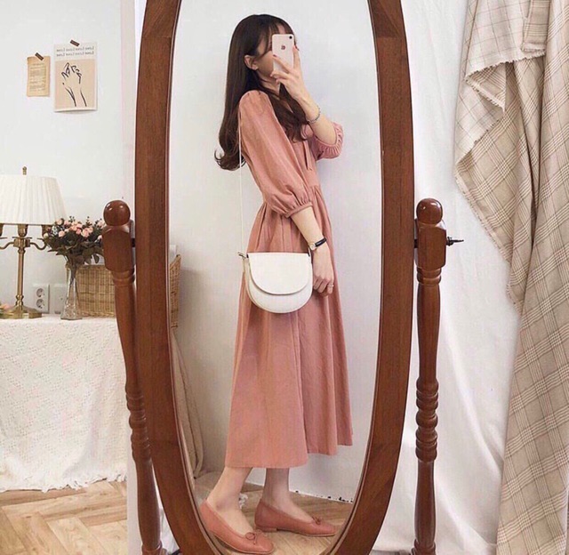 Đầm dài cổ tròn dáng suông tay lỡ ống bo | BigBuy360 - bigbuy360.vn