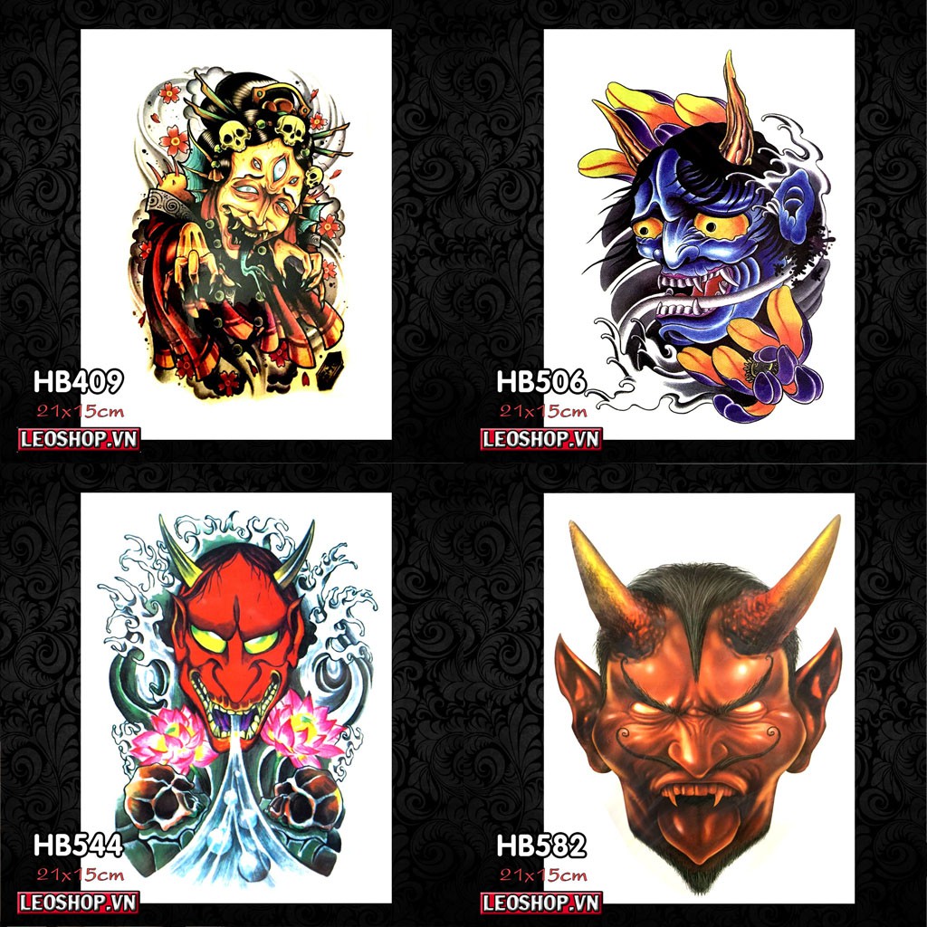 Hình Xăm Dán Mặt Quỷ Hannya, Quỷ Dạ Xoa Các Loại 2 (21x15cm)