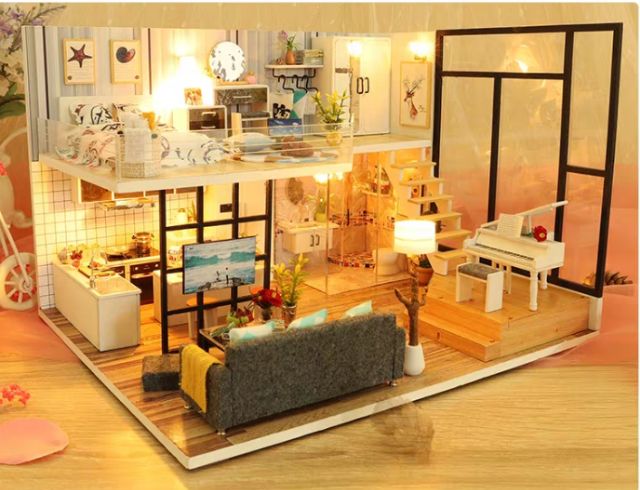 Kèm mica và keo dán - Mô hình nhà gỗ búp bê Dollhouse DIY - M023A Happiness Code