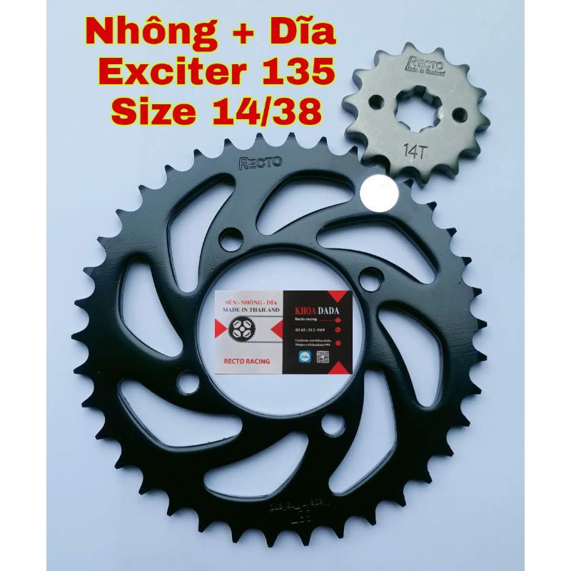 Nhông dĩa exciter 135 Recto, size zin 14/38. thái lan