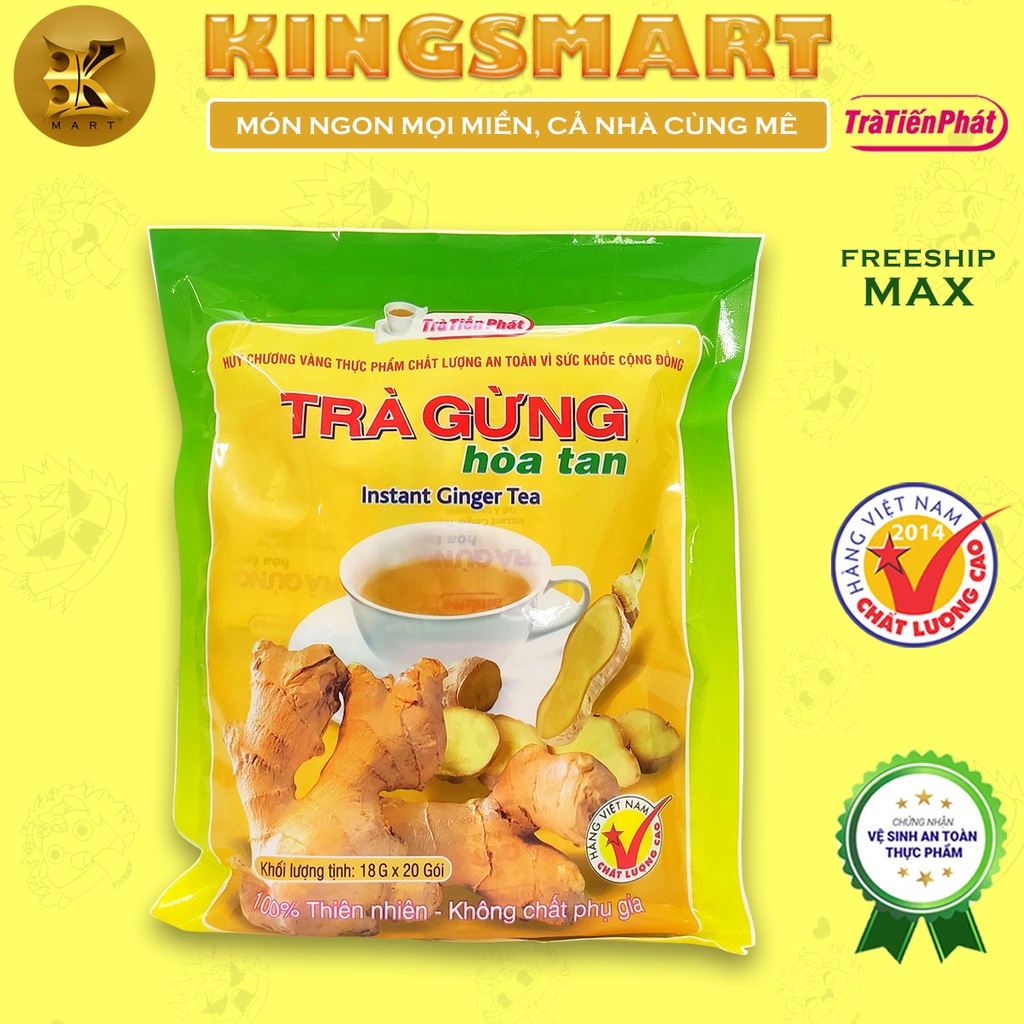 Trà Gừng Hòa Tan 360G TIẾN PHÁT (Túi Tiết Kiệm 20 Gói x 18G/Gói) Giảm Đau Bụng - Tay - Chân Do Nhiễm Lạnh