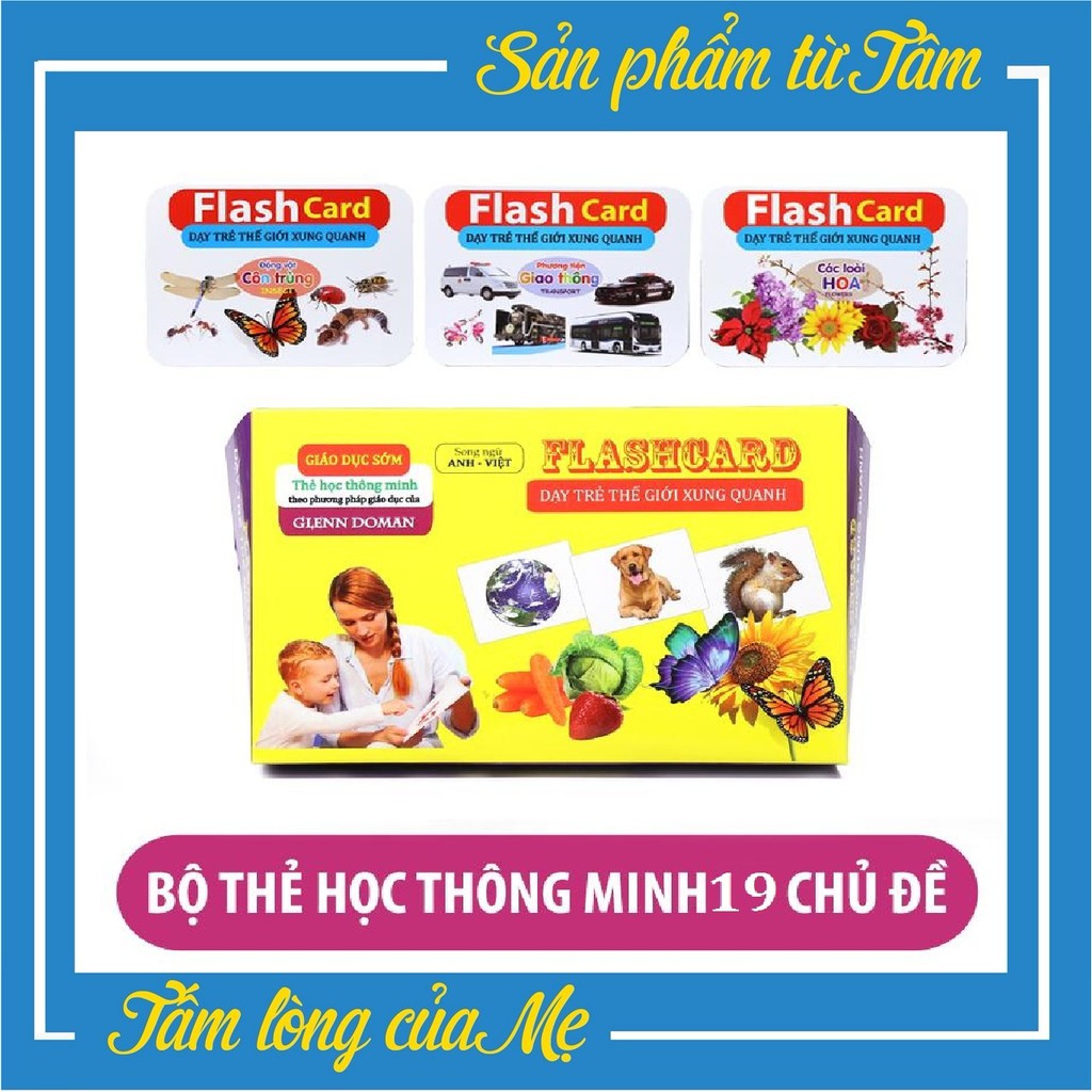 Bộ Thẻ Học Thông Minh 19 Chủ Đề Loại To Song ngữ tiếng Anh loại chuẩn Glenn Doman Flashcard cho bé từ 0-6 tuổi