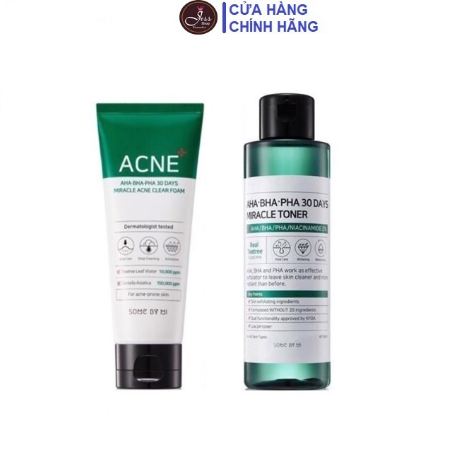 Bộ 2 Sản Phẩm Giảm Mụn Ngừa Thâm Some By Mi AHA-BHA-PHA 30 Days Miracle (Sữa rửa mặt + Toner)