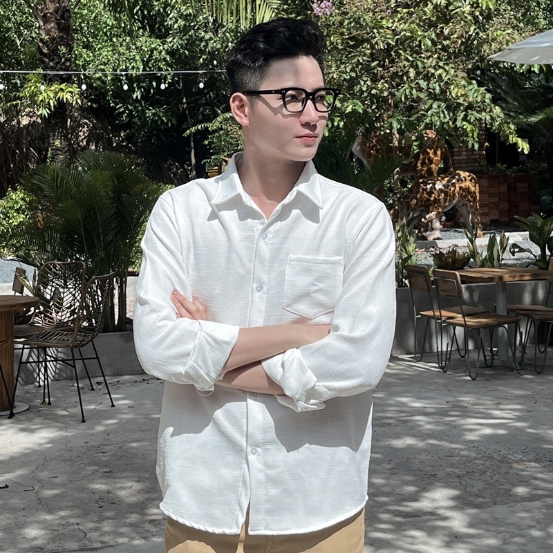 Áo Sơ Mi Nam Basic Unisex Vải Linen Xước Trắng/Đen Phong Cách Hàn Quốc Mr Smile 99 Shop