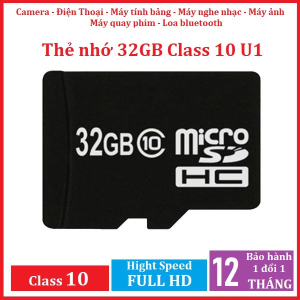 Thẻ nhớ 64GB 32GB Class 10 U1 tốc độ cao dùng cho điện thoại, camera IP. Bảo hành 12 tháng 1 đổi 1