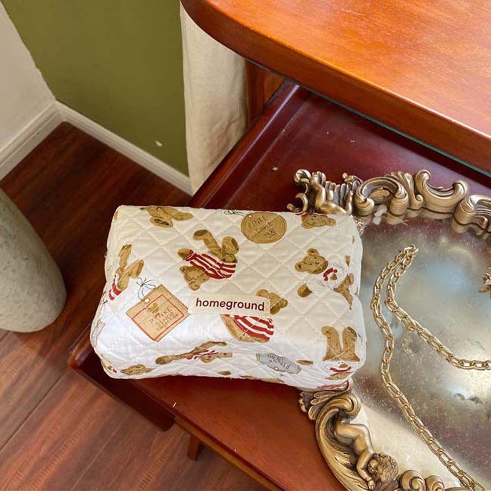 Túi Đựng Đồ Trang Điểm Mềm Mại Họa Tiết Gấu Hoạt Hình Có Khóa Kéo Tiện Lợi Khi Đi Du Lịch