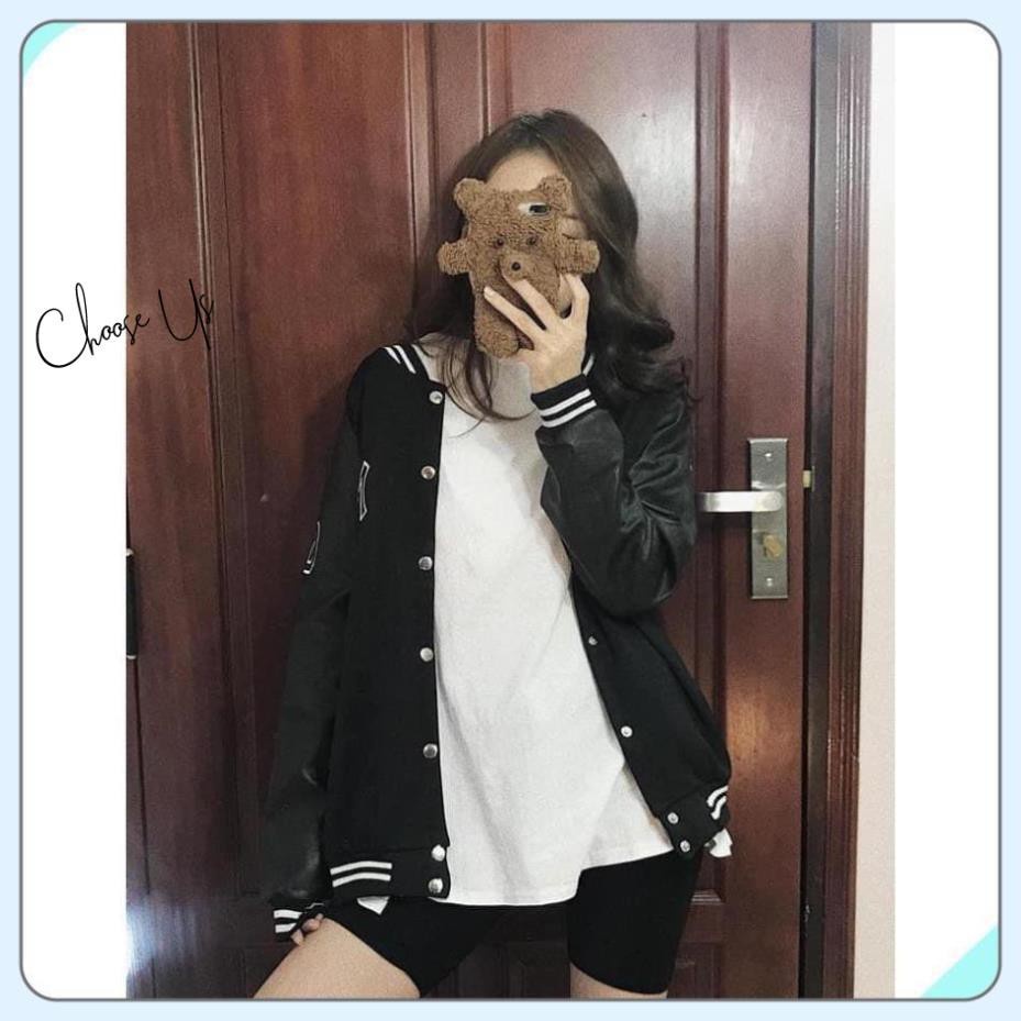 Áo khoác bomber NY phối da Unisex, thể thao bóng chày viền cổ Choose Us