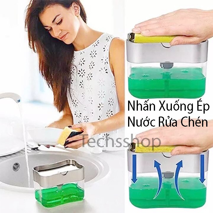 Hộp Bơm Xà Phòng Rửa Chén Đa Năng 2in1 - Soap Pump And Sponge Caddy - Tặng Kèm Bọt Biển