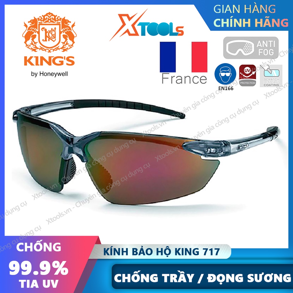 Kính bảo hộ Kings KY717 Kính chống bụi, tia UV, chống đọng sương, dùng trong lao động, đi xe máy, tròng tráng gương