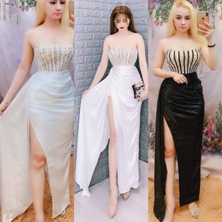 đầm dự tiệc sexsy sẽ tà đính đá lấp lánh kèm anh chup that