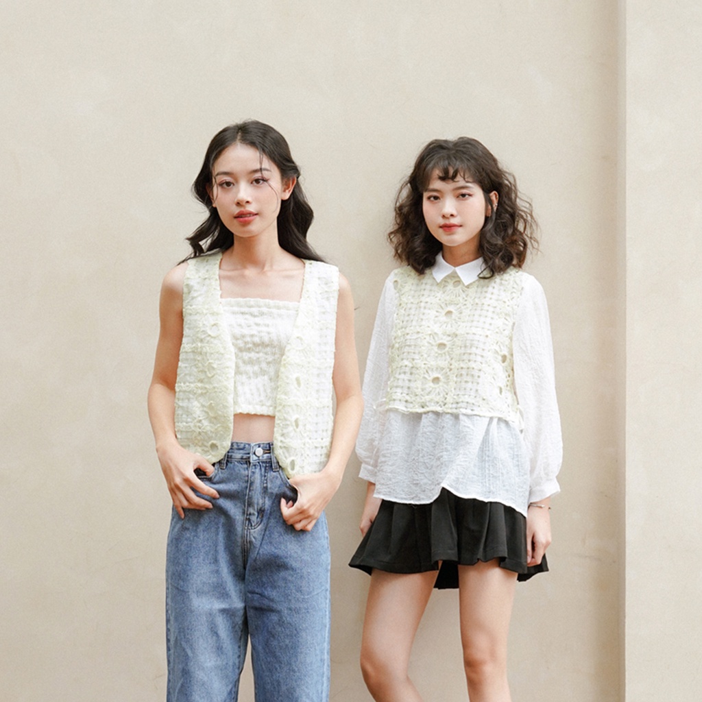 BLEUBIRD Áo sơ mi lụa phối gile ren Eleanor Top