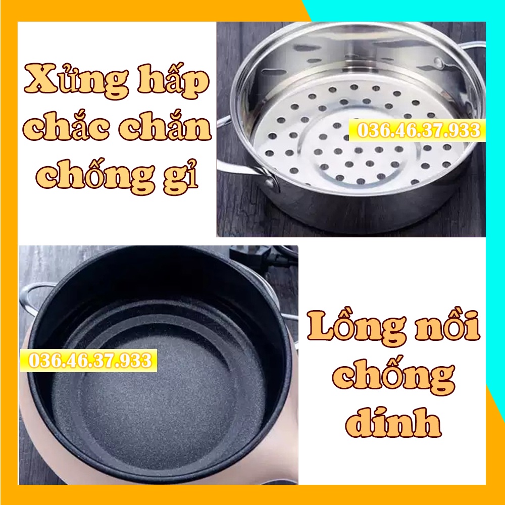 Ca nấu mì ăn lẩu luộc trứng kèm Xửng Hấp inox chống chính đa năng nấu được nhiều món