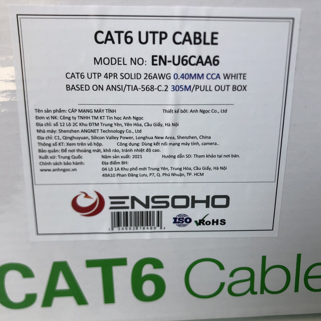 COMBO Dây Cáp Mạng Cat6 ENSOHO thường dùng Hệ Thống Mạng , Tòa Nhà kết lối Thiết Bị Mạng - Dây Cáp Mạng lan Chính Hãng