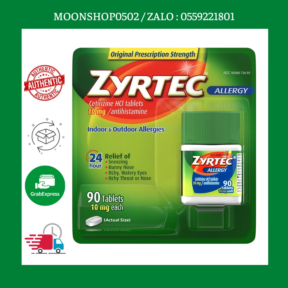 Viên chống dị ứng mũi , Allegra Allergy 24hr 10mg, Cetirizine HCI 10 mg , Zyrtec Antihistamine Allergy 10mg 90 viên
