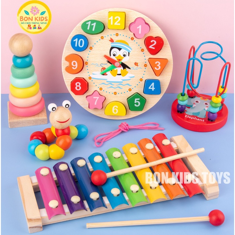 Combo Đồ chơi gỗ Montessori cho bé tư duy, phát triển trí tuệ vừa học vừa chơi - Đồ chơi giáo dục cho bé