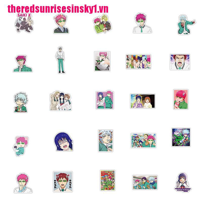 Bộ 50 Miếng Dán Trang Trí Laptop Ván Trượt Hình Saiki Kusuo