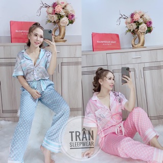 BỘ LỤA SATIN CARO XANH HỒNG TNQD