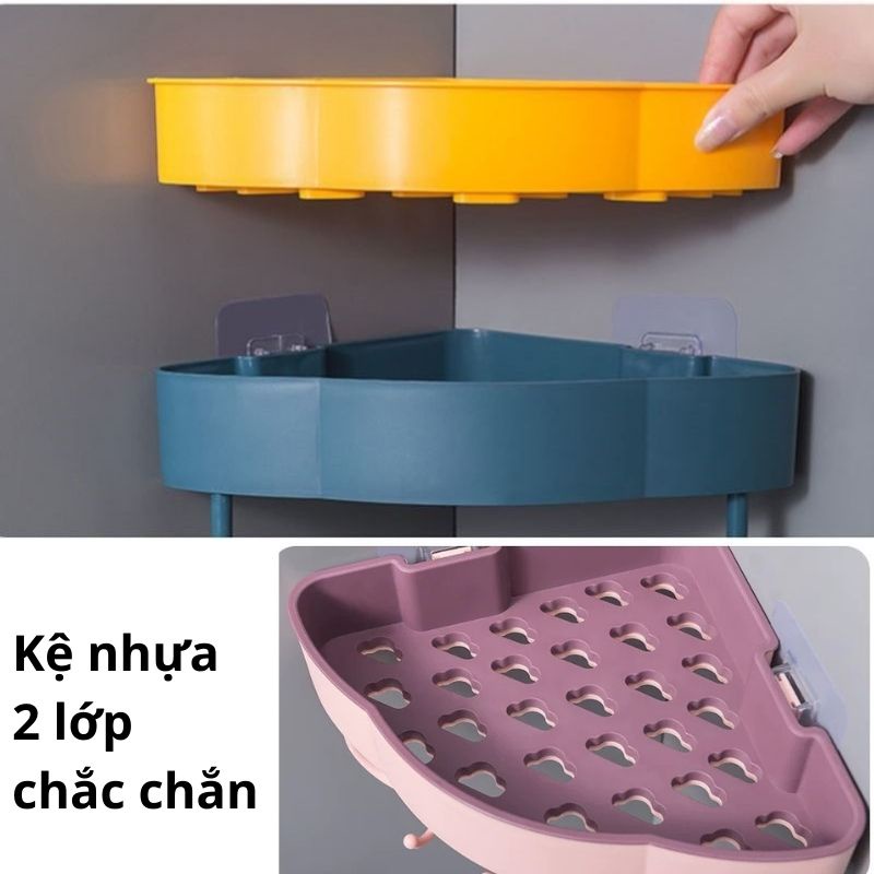 Kệ góc nhà tắm giá đựng đồ nhà vệ sinh dán tường siêu chắc nhựa 2 lớp chịu lực