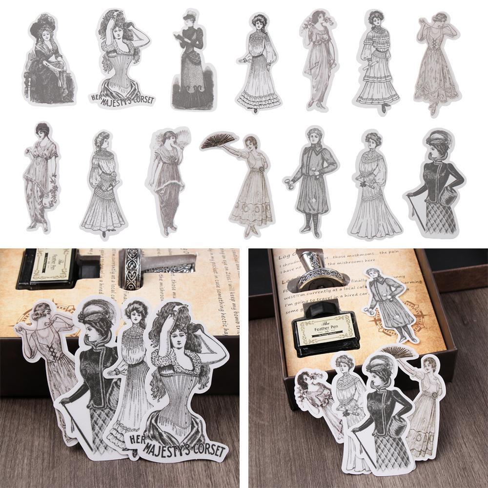 Set 14 Miếng Dán Hình Nhân Vật Thời Trang Trang Trí Sổ Tay / Nhật Ký