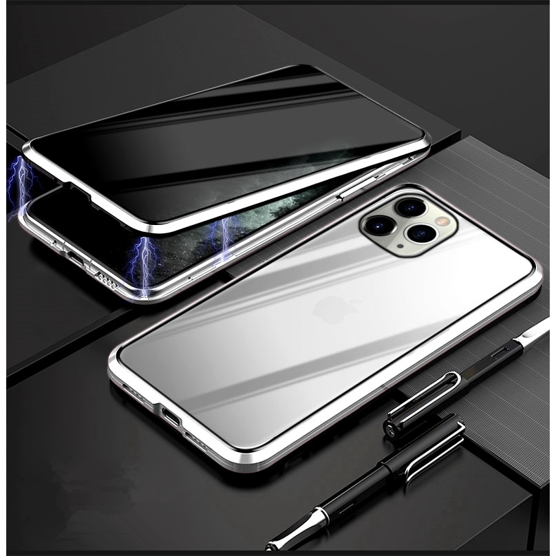 Ốp điện thoại bảo vệ 2 mặt viền kim loại có nam châm dành cho iPhone 11 Pro XS Max X XR 6S 6 7 8 PLUS