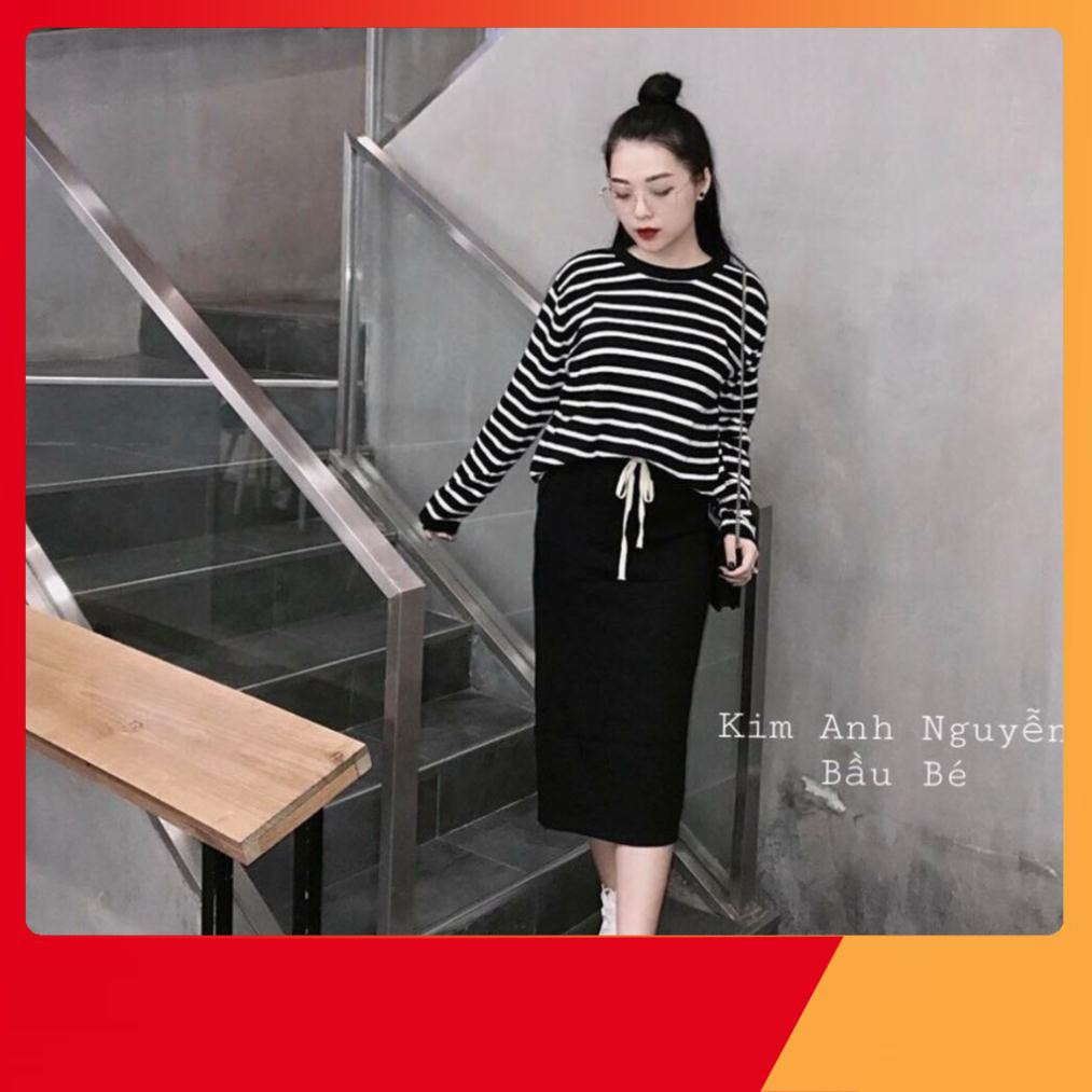 Thời Trang Tuổi Teen - SET ÁO KẺ KÈM CHÂN VÁY BASIC - (Sp sẵn)