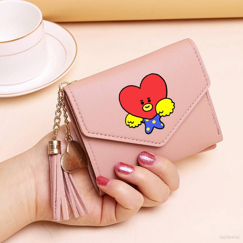 Ví Da PU Cầm Tay Dạng Gập 2 Ngăn In Hình BTS BT21 Dễ Thương