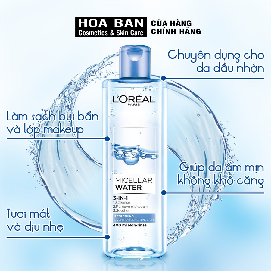 Nước tẩy trang cho mọi loại da L'Oreal Paris 3-in-1 Micellar Water 400ml | BigBuy360 - bigbuy360.vn