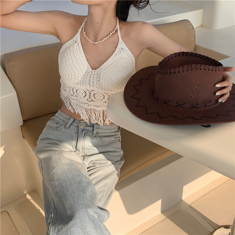 Áo Hai Dây Dệt Kim Phong Cách Retro Thời Trang Cho Nữ