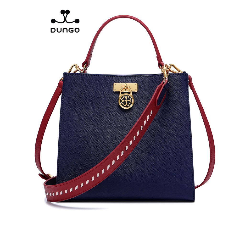 Túi Xách NUCELLE Bucket Da Xanh quai Đỏ 603-06