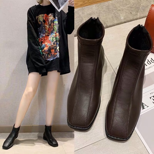 Bốt Nữ Cổ Thấp,Boots Da Mềm Kéo Khóa Sau Kiểu Dáng Hàn Quốc GB04